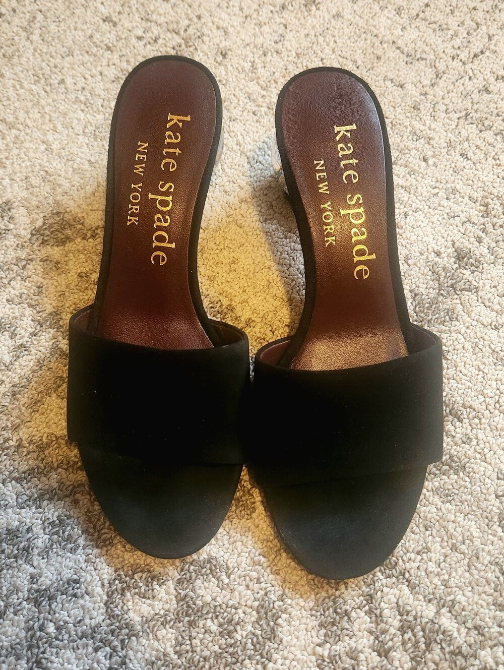 Kate Spade Black Suede Open-Toe New York City Glode Heels